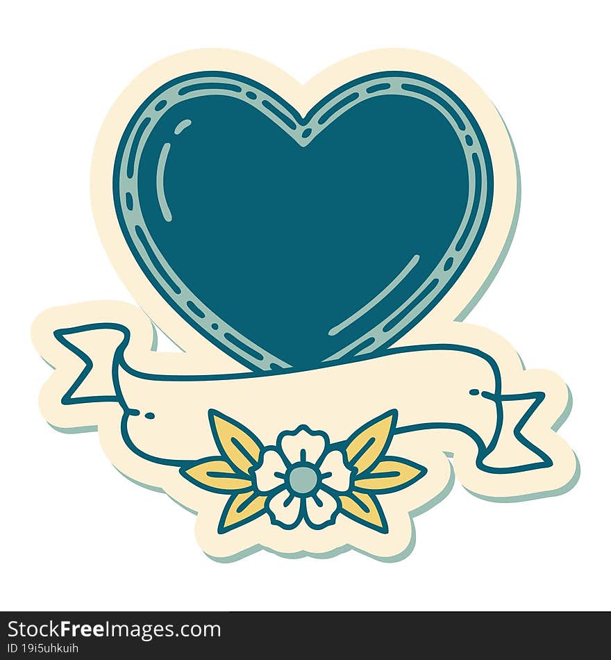 sticker of tattoo in traditional style of a heart and banner. sticker of tattoo in traditional style of a heart and banner