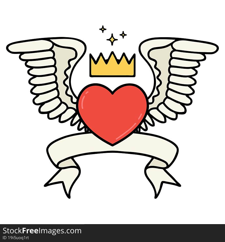 Tattoo With Banner Of A Heart With Wings