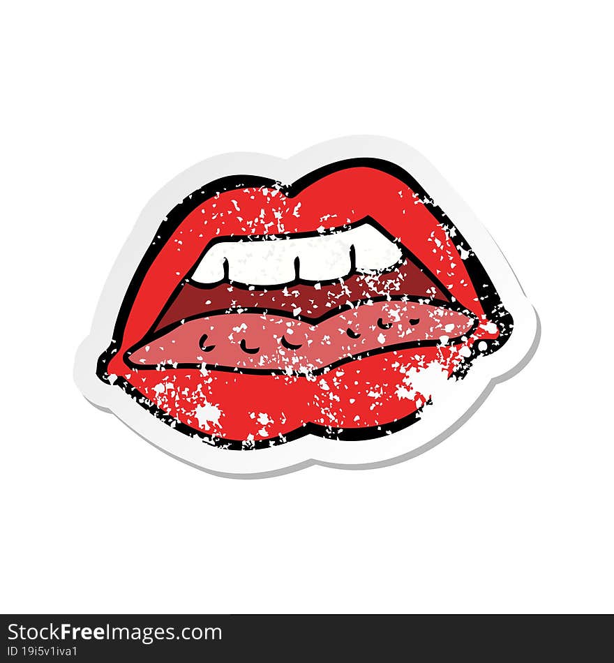 retro distressed sticker of a cartoon sexy lips symbol