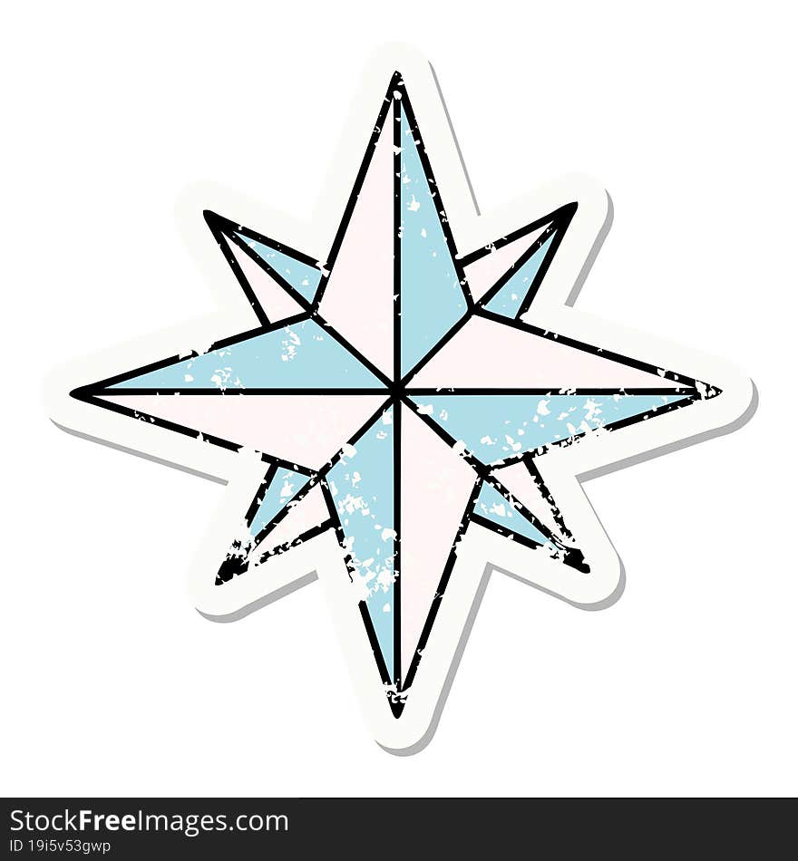 Traditional Distressed Sticker Tattoo Of A Star