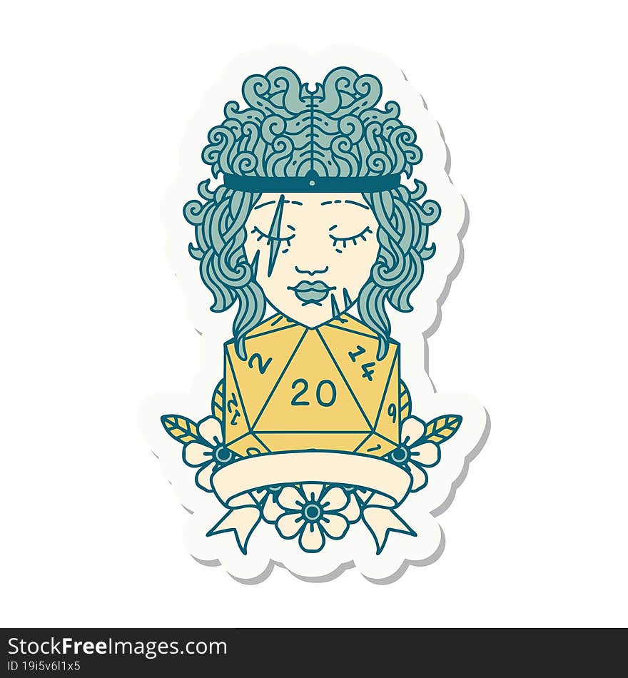 sticker of a human barbarian with natural twenty dice roll. sticker of a human barbarian with natural twenty dice roll