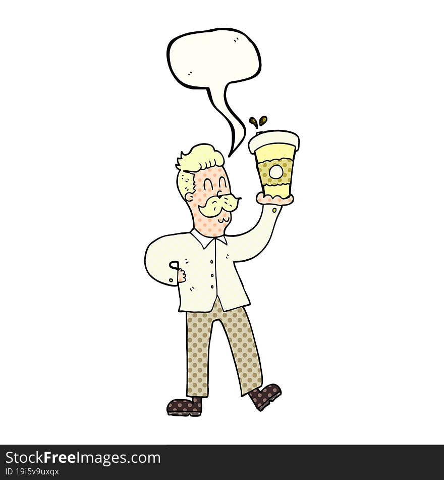 freehand drawn comic book speech bubble cartoon man with coffee cups