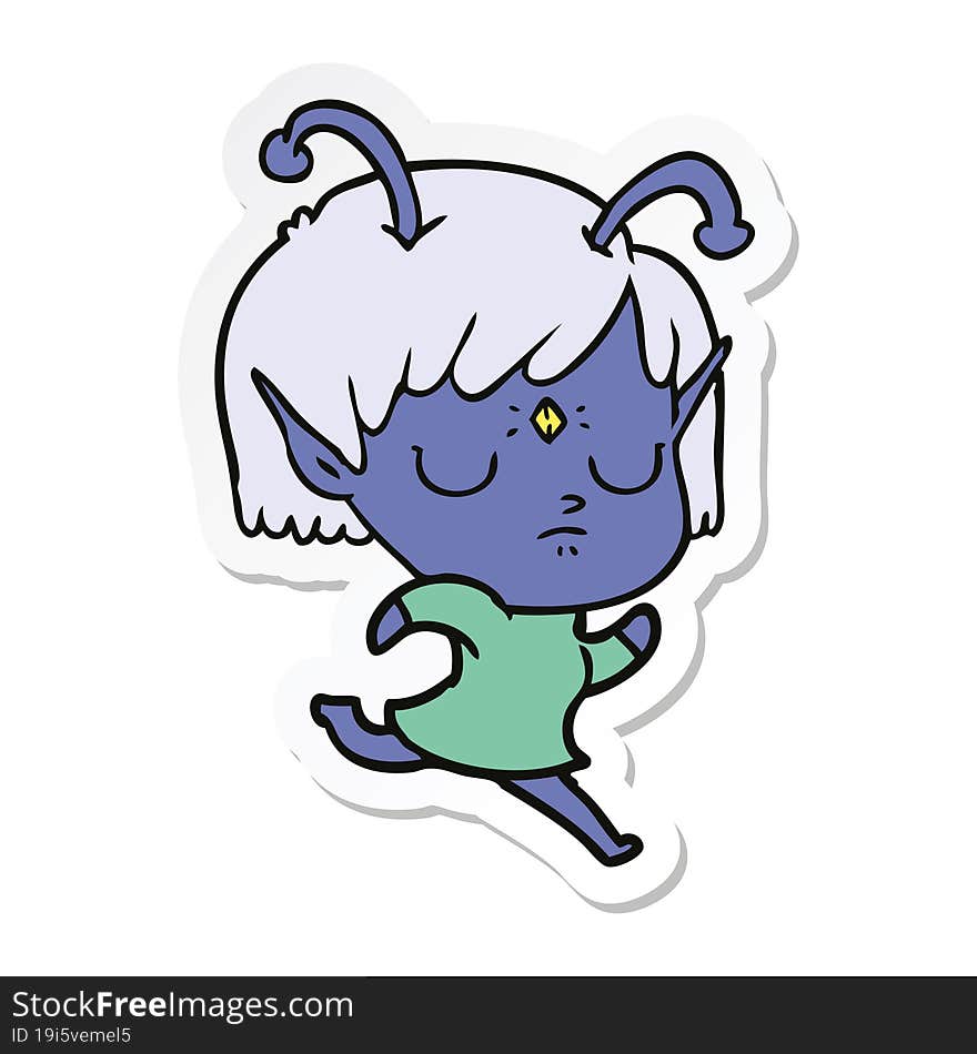 sticker of a cartoon alien girl