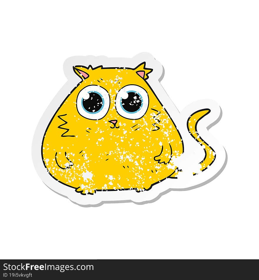 retro distressed sticker of a cartoon cat with big pretty eyes