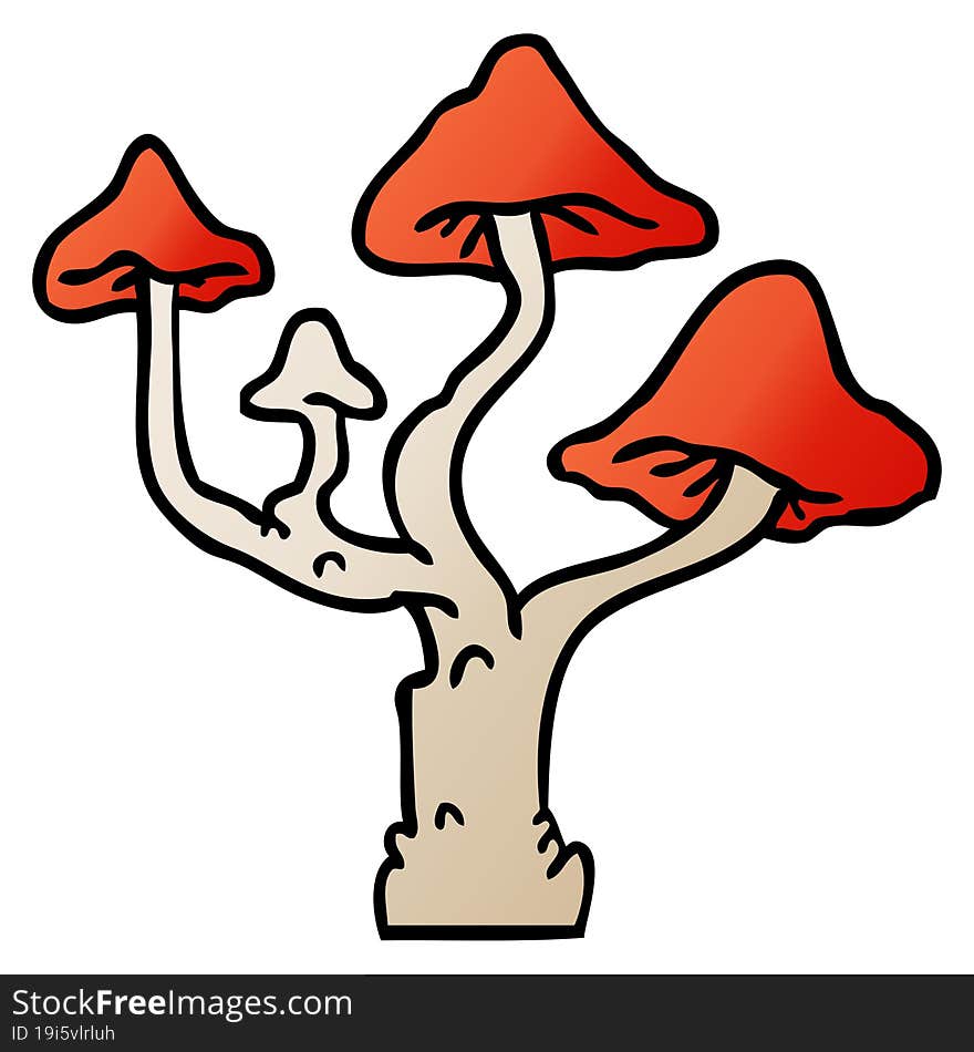 gradient cartoon doodle of growing mushrooms