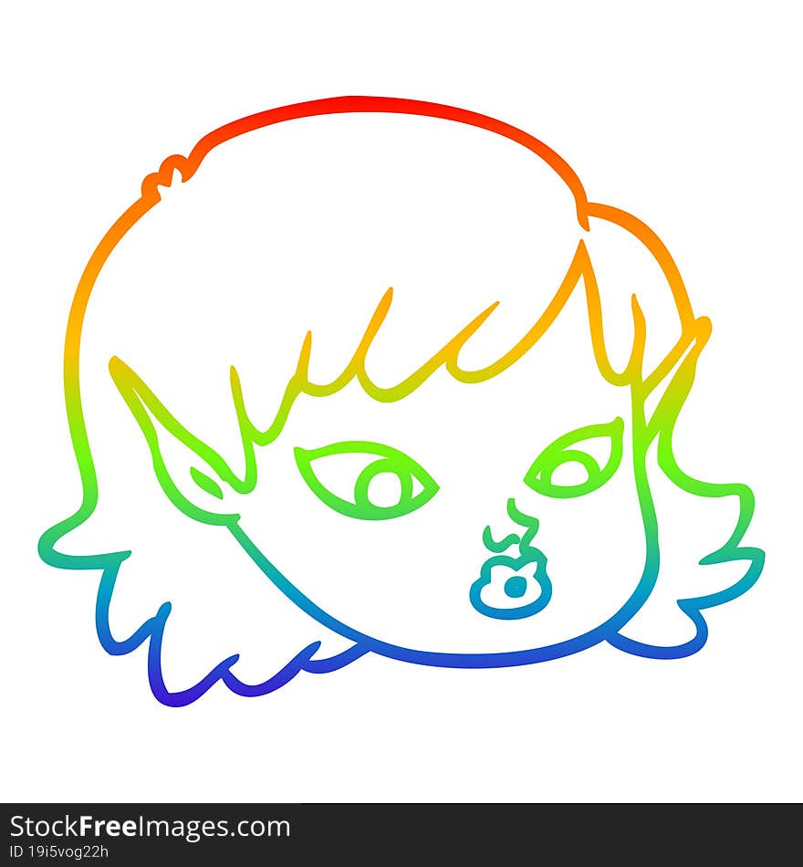 Rainbow Gradient Line Drawing Cartoon Elf Girl