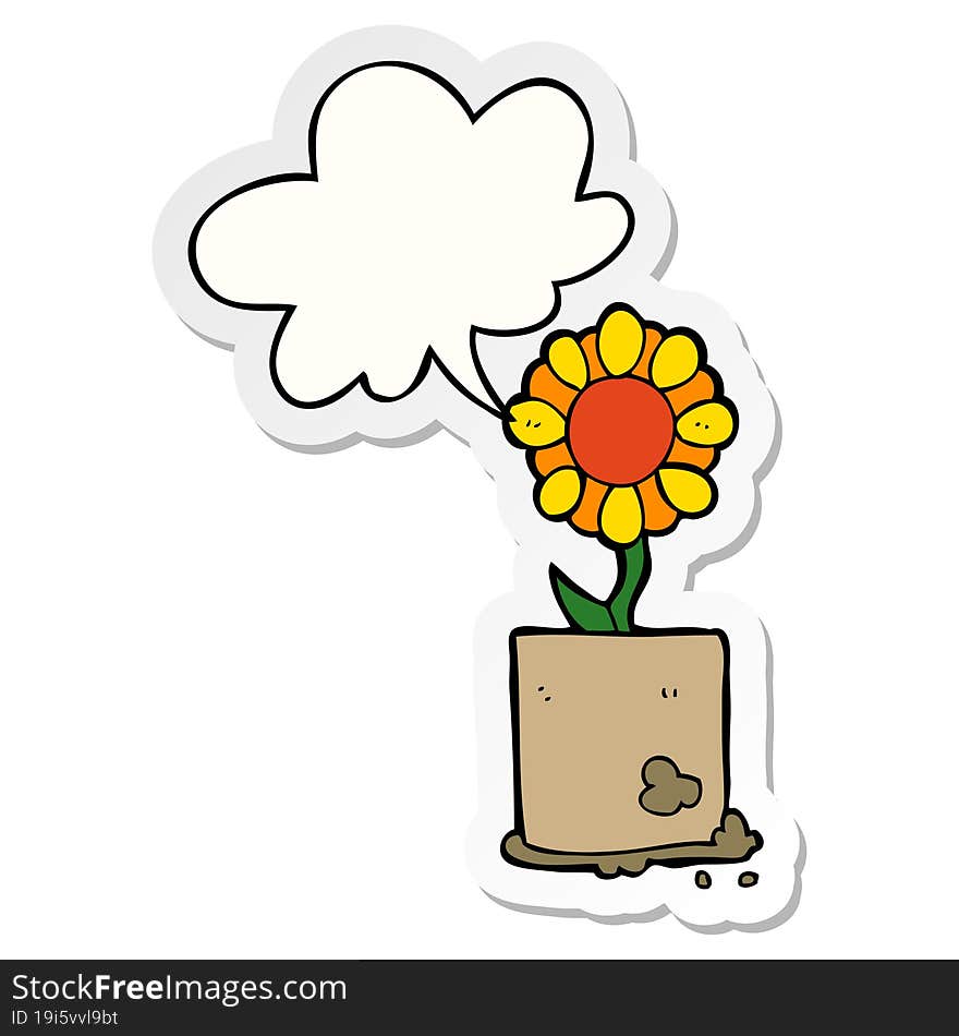 cartoon flower and speech bubble sticker