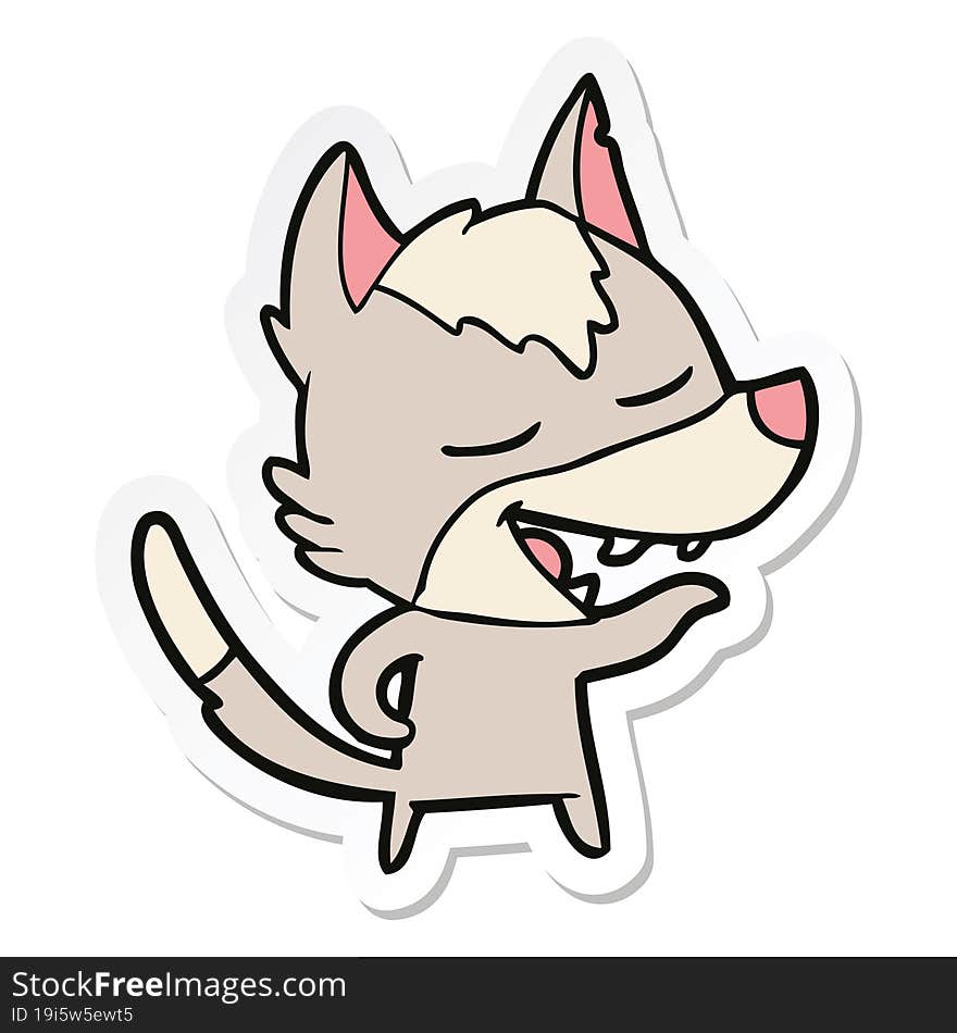 sticker of a cartoon wolf laughing