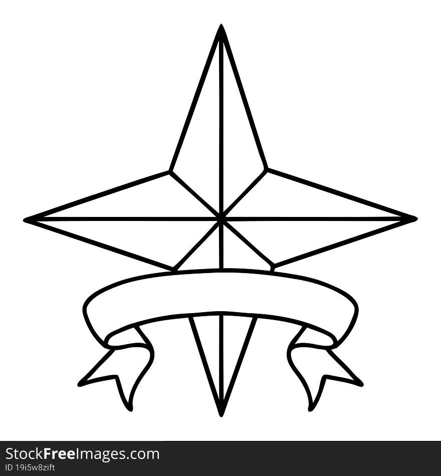 Black Linework Tattoo With Banner Of A Star