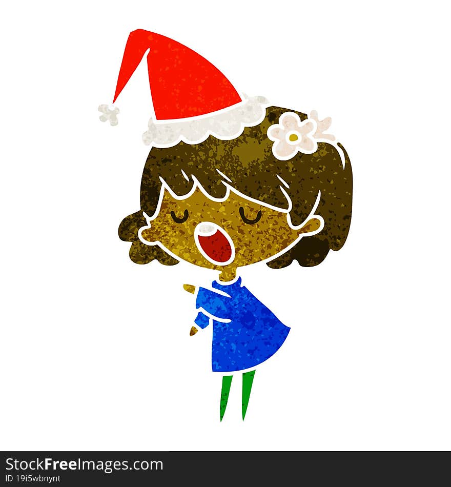 hand drawn christmas retro cartoon of kawaii girl