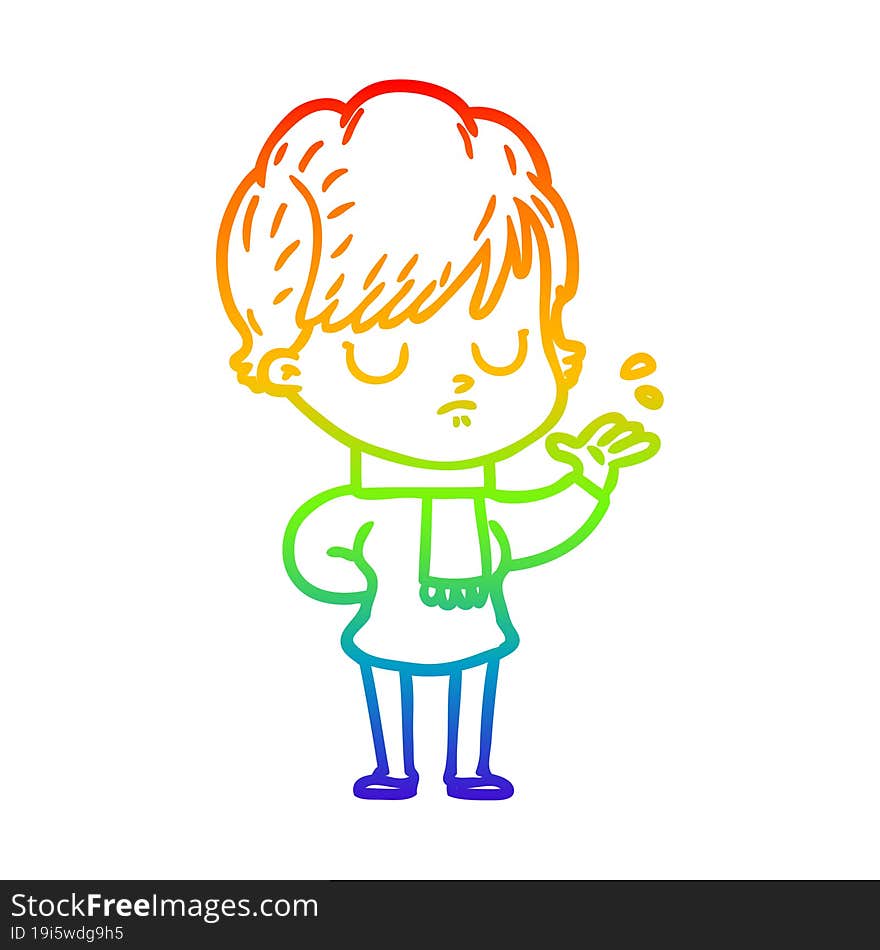 rainbow gradient line drawing of a cartoon woman