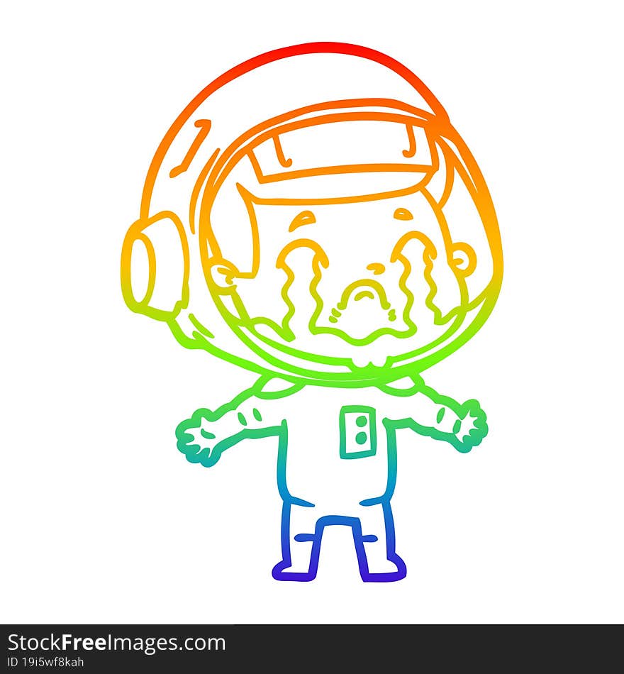 rainbow gradient line drawing cartoon crying astronaut