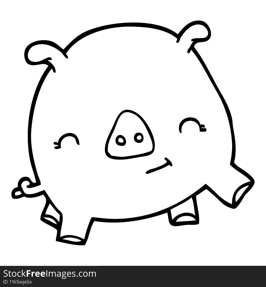 Line Drawing Cartoon Happy Pig