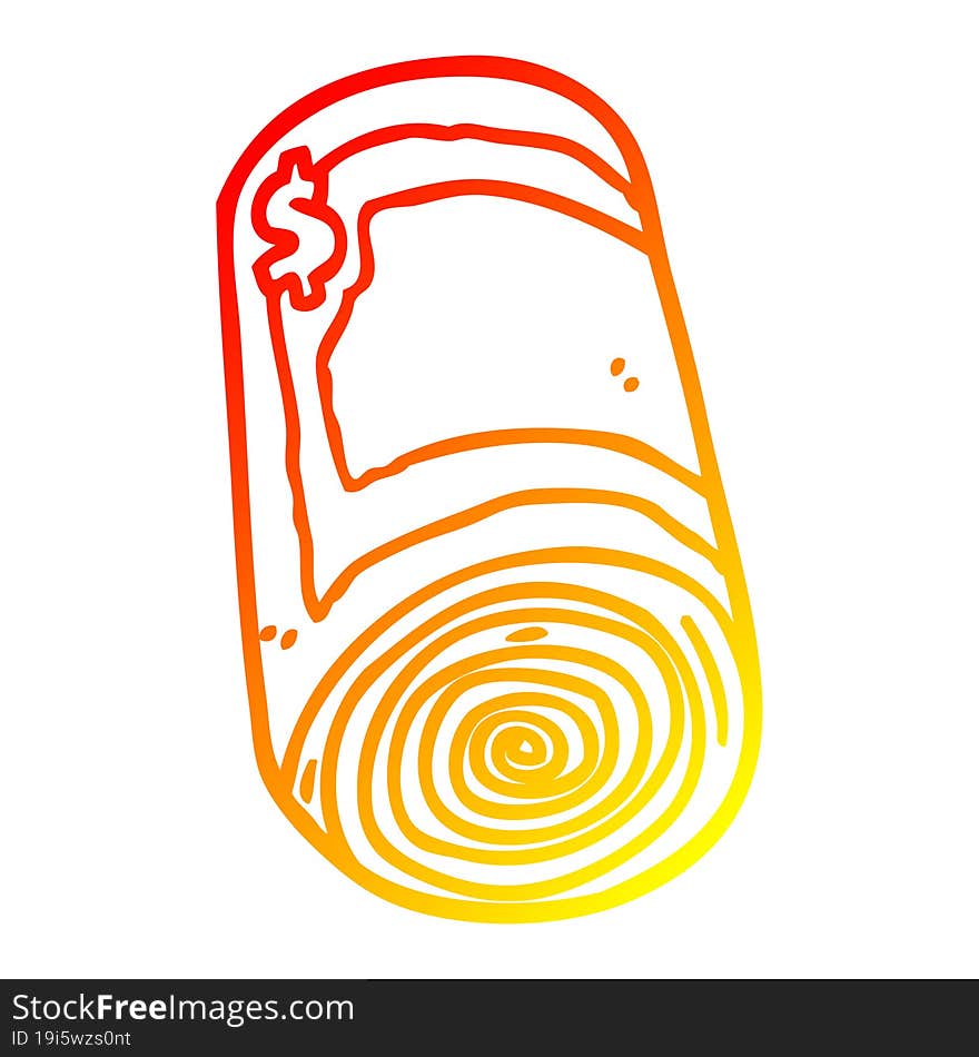 warm gradient line drawing cartoon roll of money