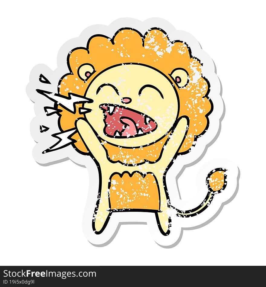 Distressed Sticker Of A Cartoon Roaring Lion