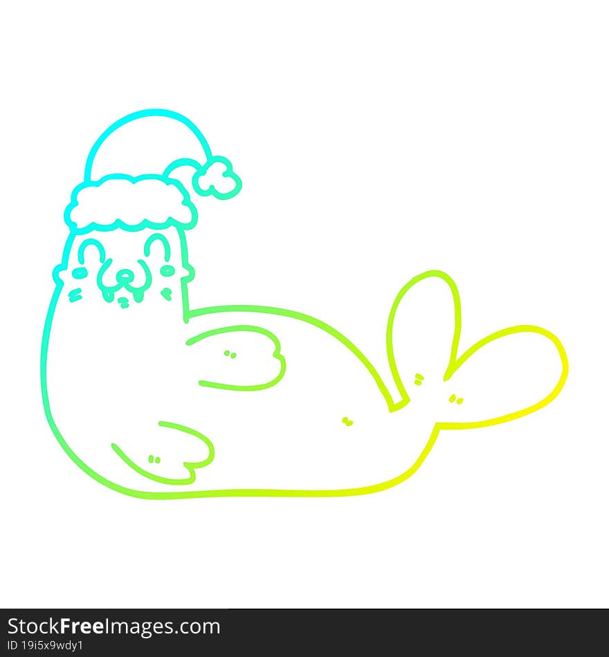 cold gradient line drawing cartoon christmas walrus