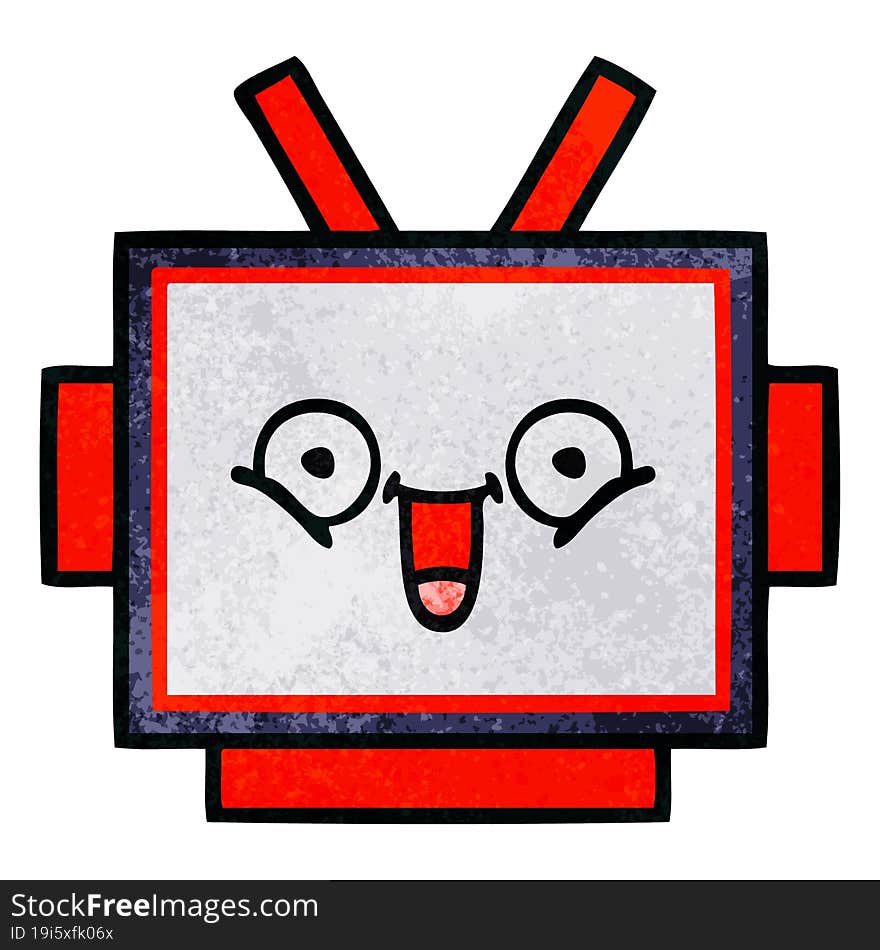 retro grunge texture cartoon of a robot head