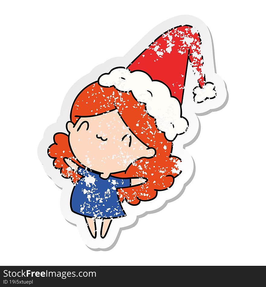 christmas distressed sticker cartoon of kawaii girl