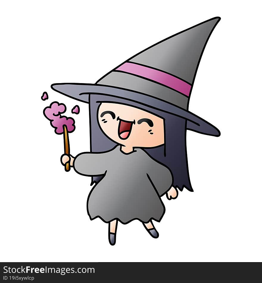 Gradient Cartoon Of Cute Kawaii Witch