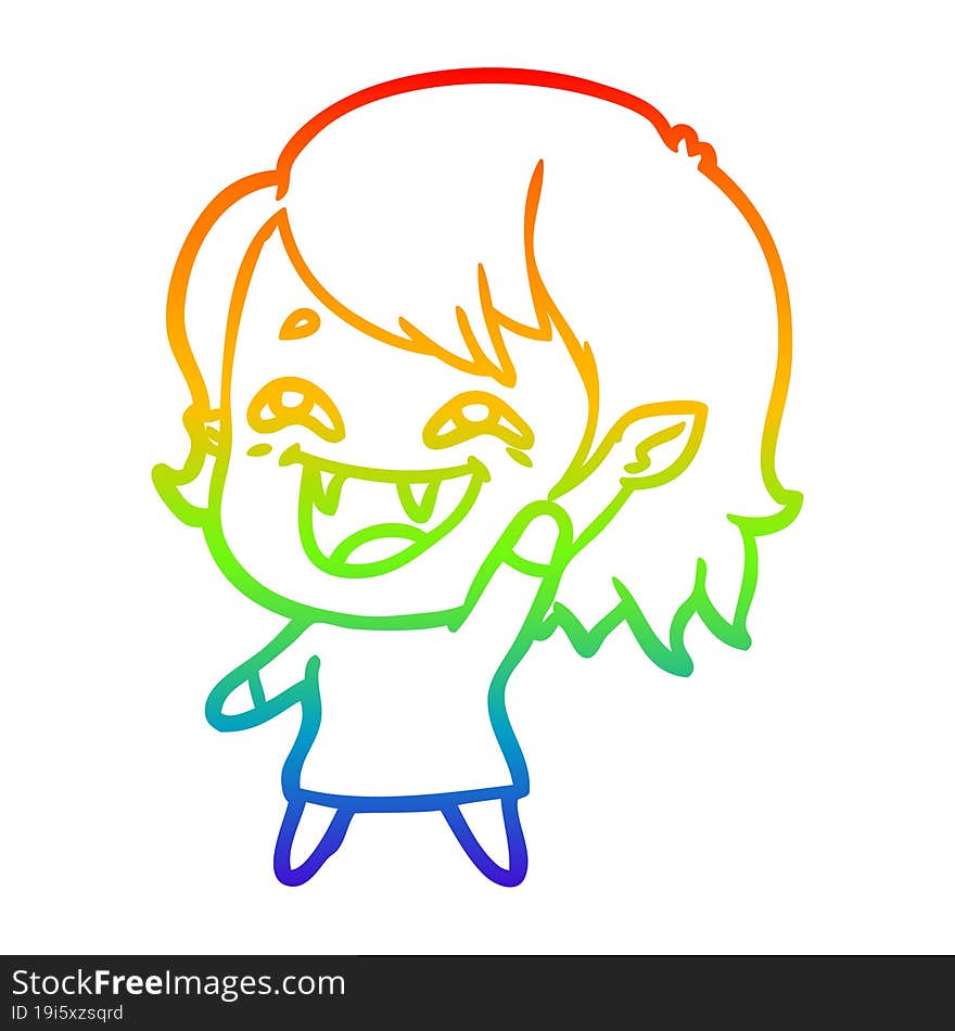 rainbow gradient line drawing cartoon laughing vampire girl