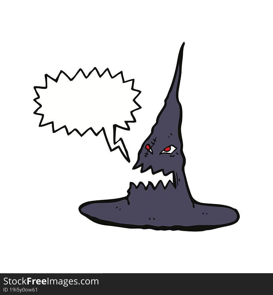 cartoon spooky witches hat with speech bubble