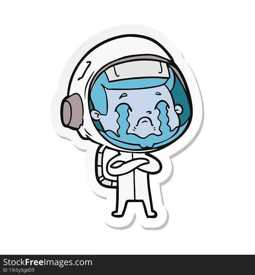 Sticker Of A Cartoon Crying Astronaut