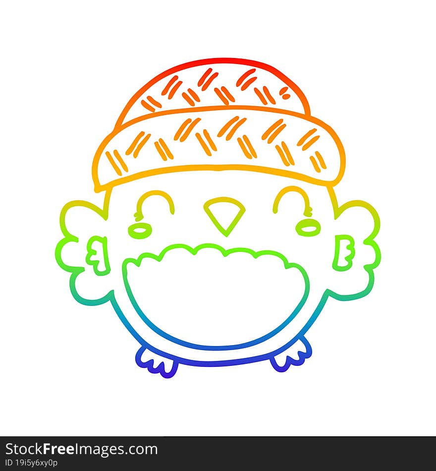 Rainbow Gradient Line Drawing Cute Cartoon Owl In Hat