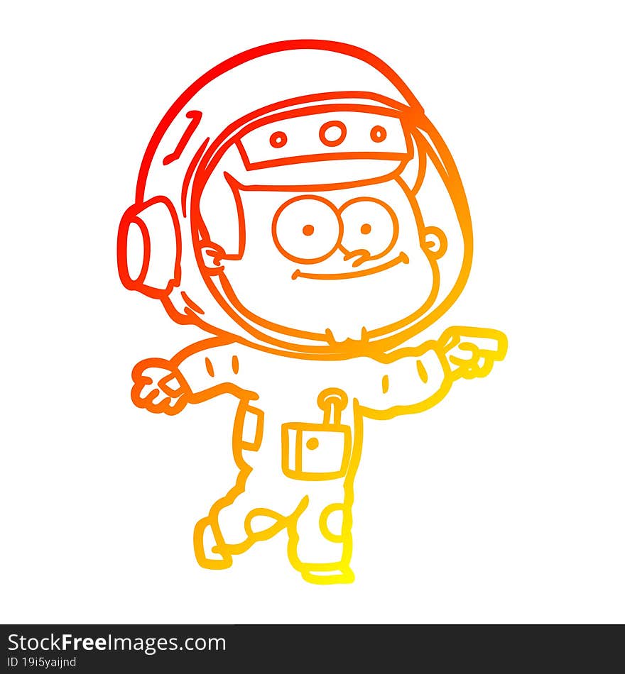 warm gradient line drawing of a happy astronaut cartoon