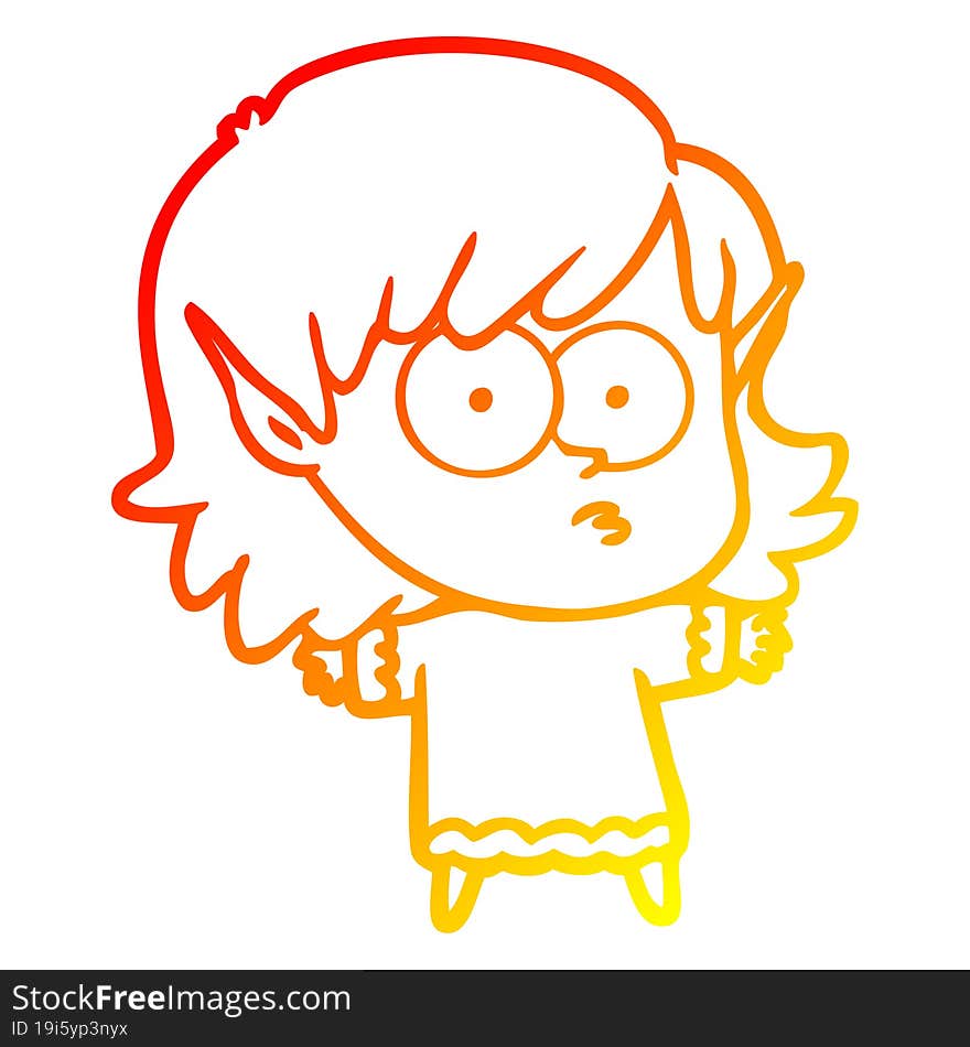 warm gradient line drawing cartoon elf girl staring