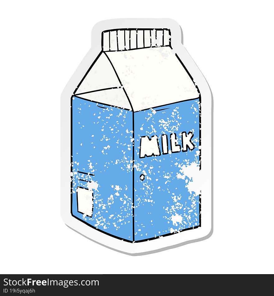 distressed sticker of a cartoon milk carton