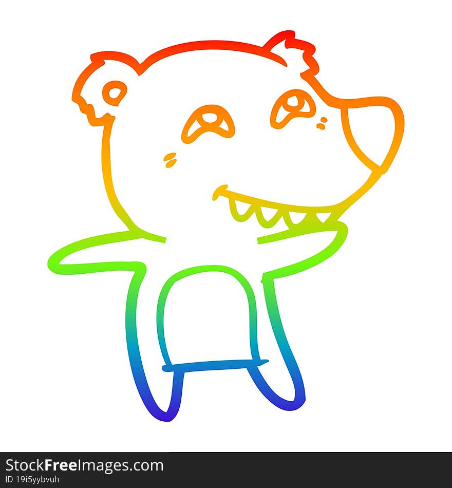 rainbow gradient line drawing cartoon polar bear showing teeth