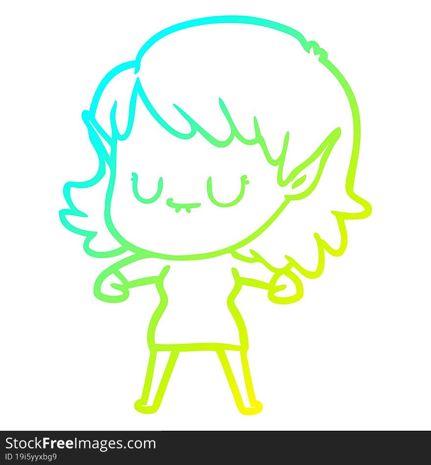 cold gradient line drawing happy cartoon elf girl