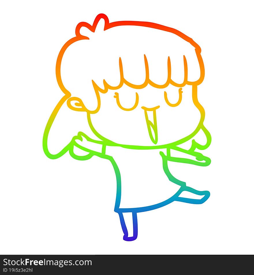 Rainbow Gradient Line Drawing Cartoon Woman Laughing