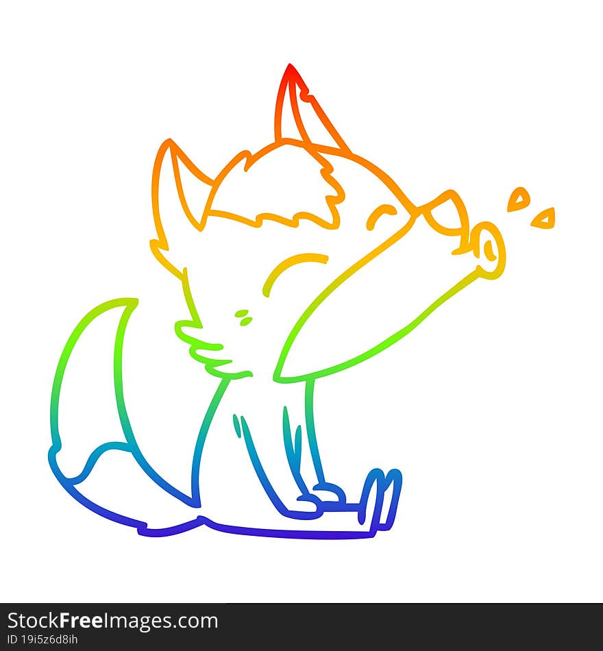 rainbow gradient line drawing howling wolf cartoon