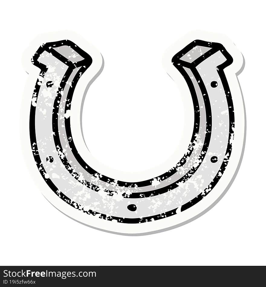 traditional distressed sticker tattoo of a horse shoe