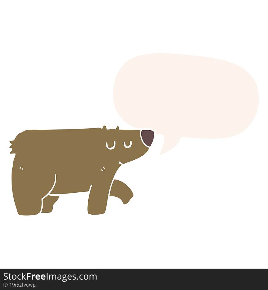 cartoon bear and speech bubble in retro style