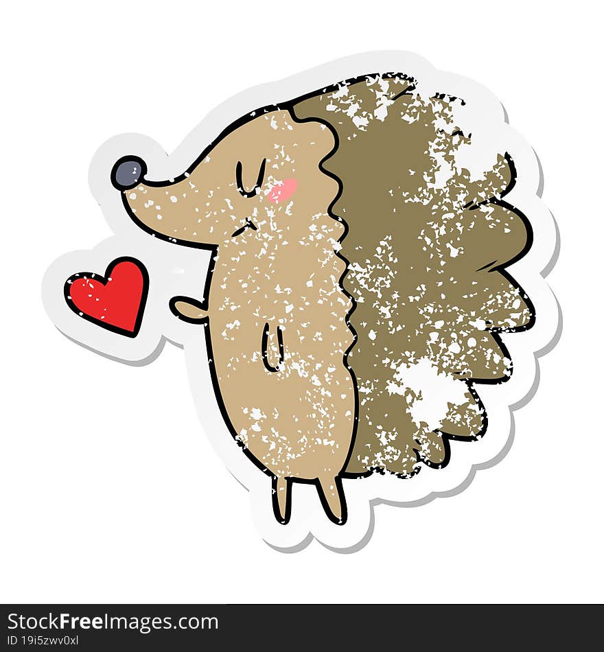 Distressed Sticker Of A Cute Cartoon Hedgehog