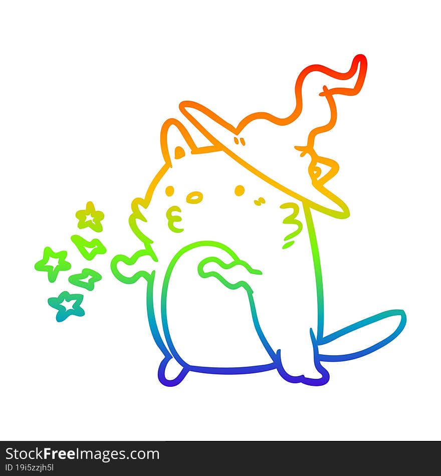 rainbow gradient line drawing magical amazing cat wizard