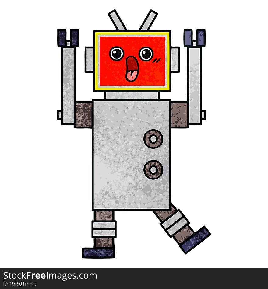 retro grunge texture cartoon robot