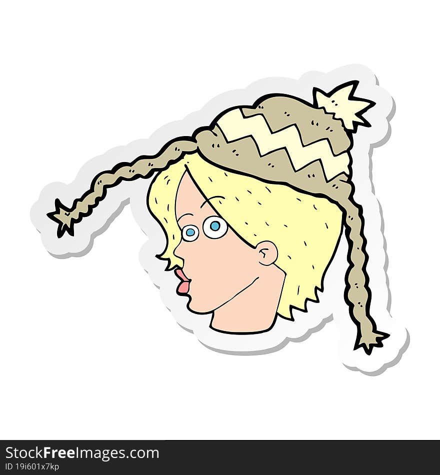 sticker of a cartoon woman wearing winter hat