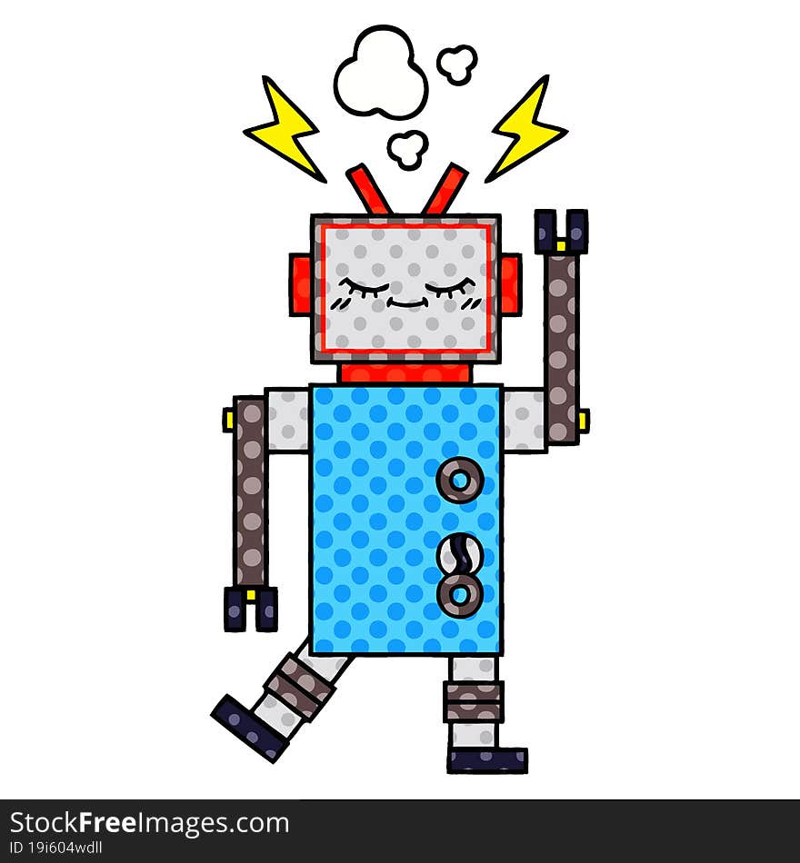 comic book style cartoon of a dancing robot