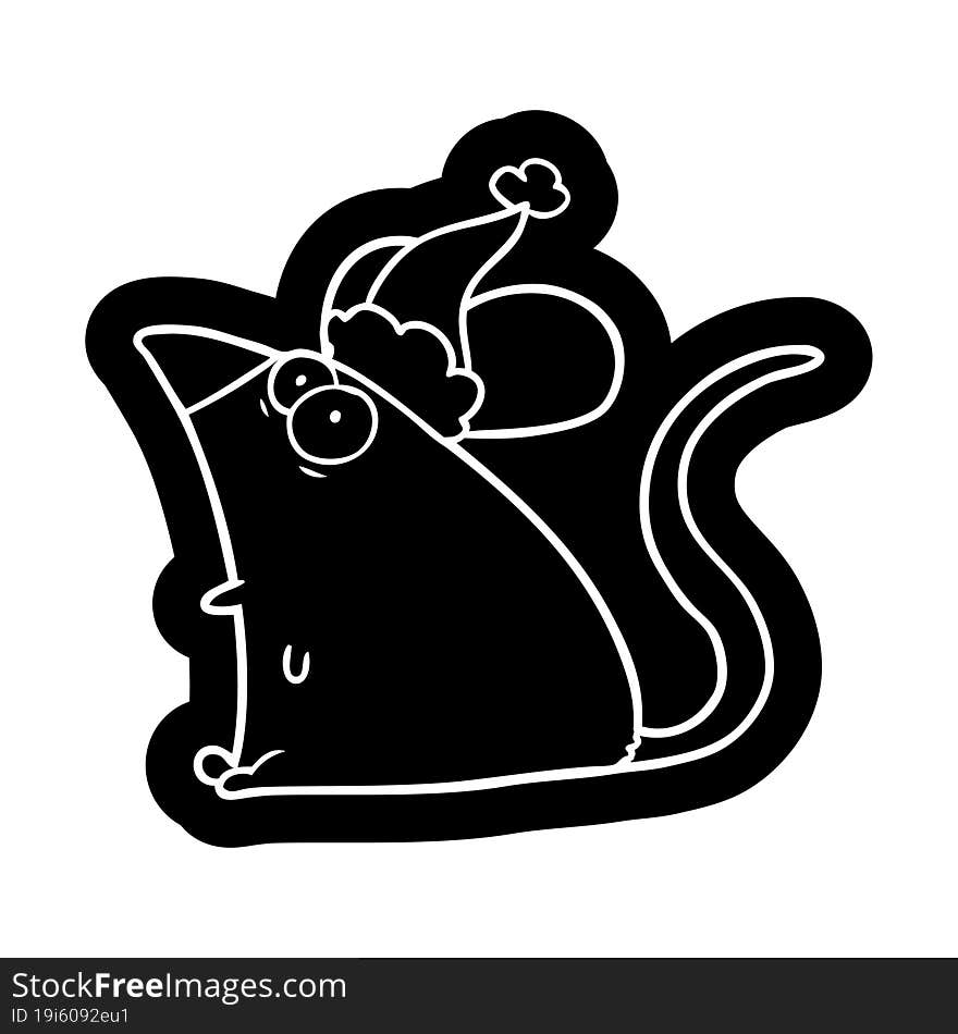 quirky cartoon icon of a frightened mouse wearing santa hat