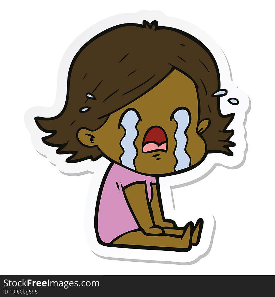 sticker of a cartoon woman crying