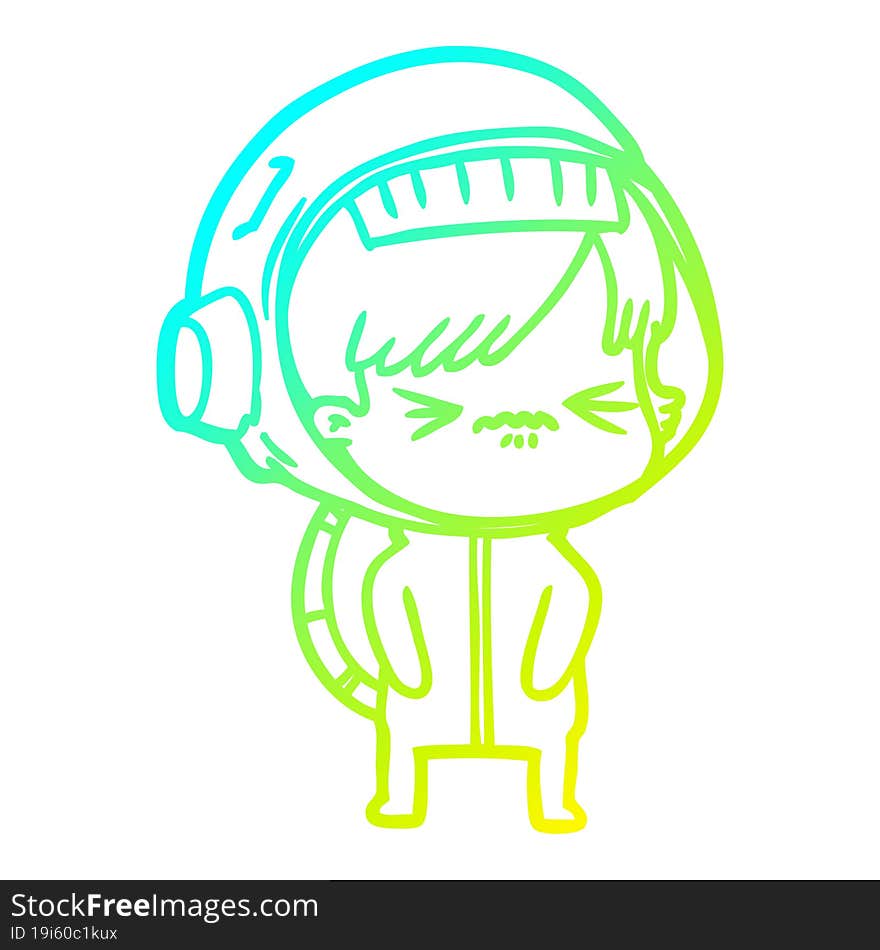 cold gradient line drawing of a cartoon astronaut woman