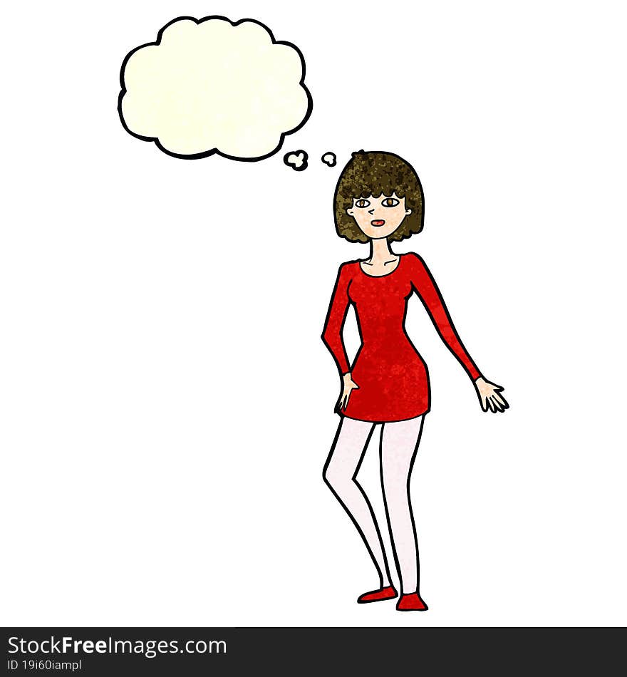 Cartoon Woman In Dress With Thought Bubble