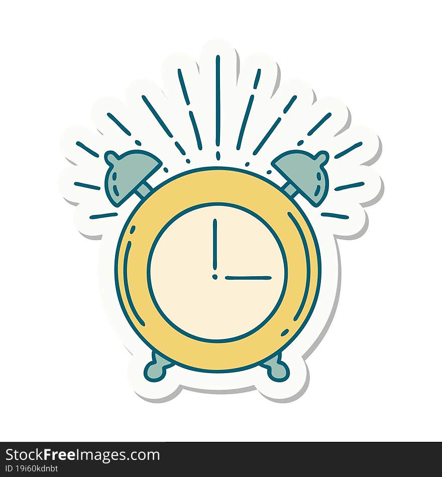 Sticker Of Tattoo Style Ringing Alarm Clock