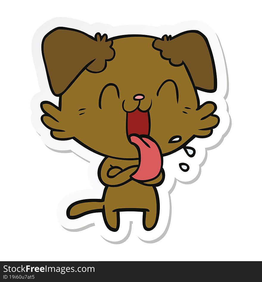 sticker of a cartoon panting dog