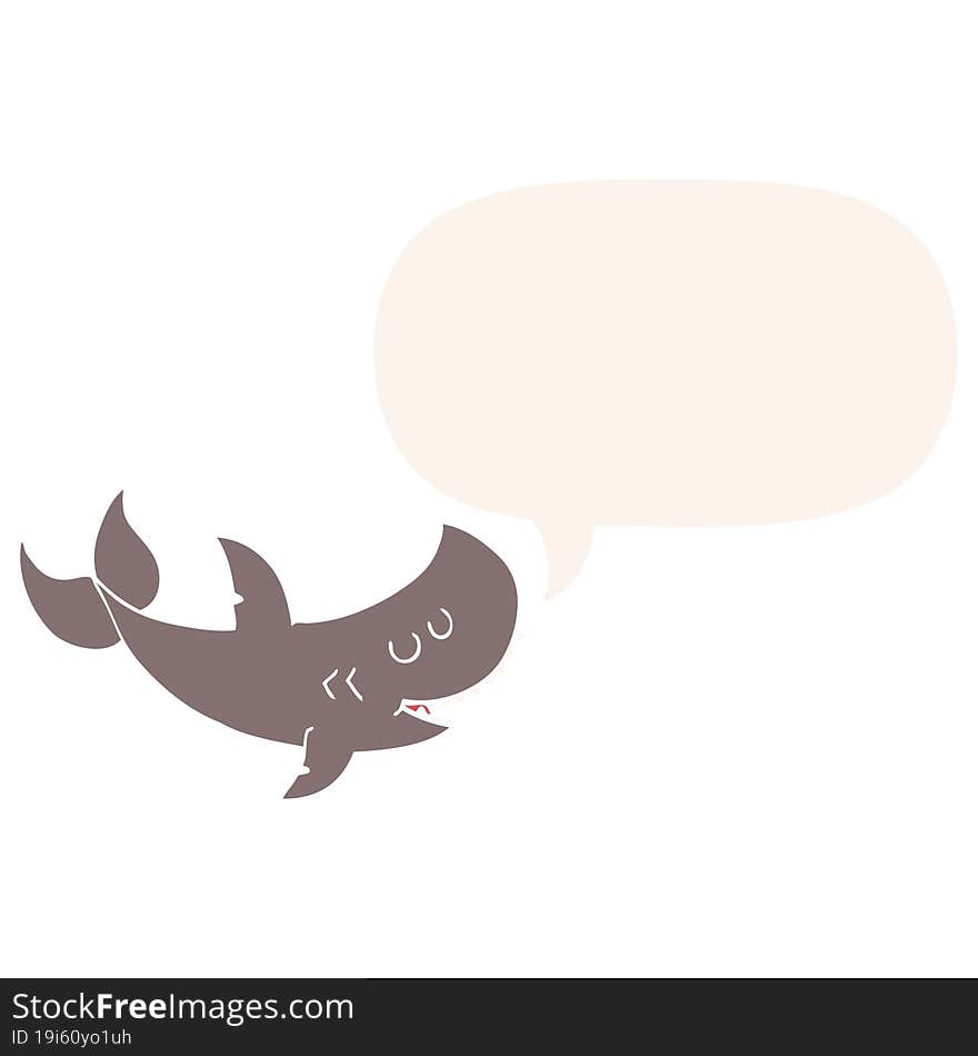 cartoon shark and speech bubble in retro style