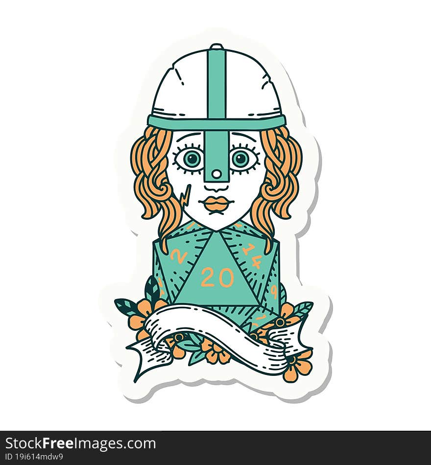 human fighter with natural twenty dice roll sticker