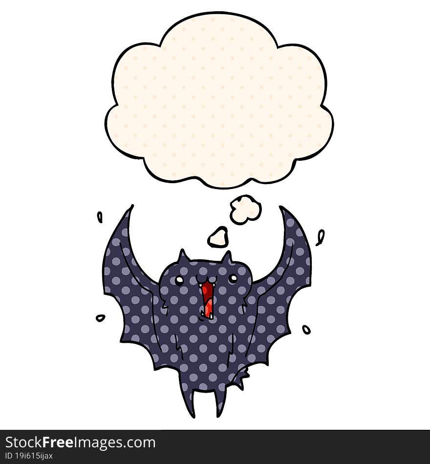 cartoon happy vampire bat and thought bubble in comic book style